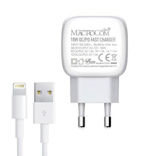 شارژر دیواری ماکروکام مدل MC-5001PD به همراه کابل تبدیل لایتنینگ