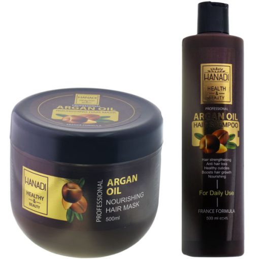 ماسک مو هانادی مدل ARGAN حجم 500 میلی لیتر به همراه شامپو مو حجم 500 میلی لیتر