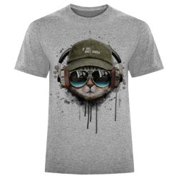 تیشرت آستین کوتاه مردانه طرح گربه و هدفون کد F494