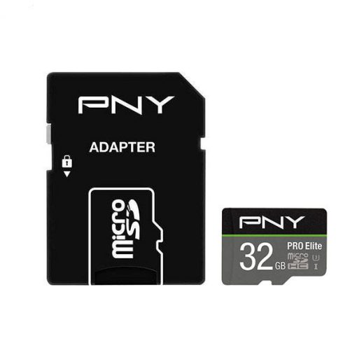 کارت حافظه microSDHC پی ان وای مدل PRO ELITE کلاس 10 استاندارد UHS-I U1 سرعت 100MBps ظرفیت 32 گیگابایت به همراه آداپتور SD