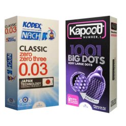 کاندوم کاپوت مدل BIG DOTS بسته 10 عددی به همراه کاندوم ناچ کدکس مدل 03 بسته 12 عددی