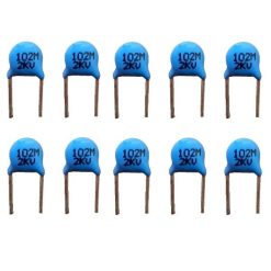 خازن 1 نانوفاراد 2 کیلو ولت مدل disc 102M 2Kv بسته 10 عددی