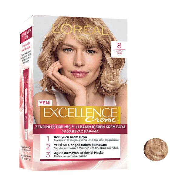 کیت رنگ مو لورآل مدل Excellence شماره 8 حجم 48 میلی لیتر رنگ بلوند متوسط کیت رنگ مو لورآل مدل Excellence شماره 8 حجم 48 میلی لیتر رنگ بلوند متوسط