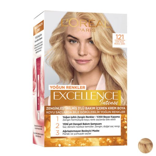 کیت رنگ مو لورآل مدل Excellence شماره 121 حجم 48 میلی لیتر رنگ بلوند طلایی