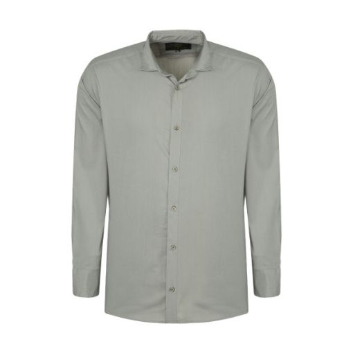 پیراهن آستین بلند مردانه مدل PVLF رنگ طوسی کم رنگ