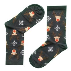 جوراب زنانه مدل ساق بلند گوزن طرح کریسمس رنگ سرمه ای