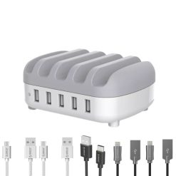 شارژر رومیزی اوریکو مدل DUK-5P کد 222 به همراه 5 کابل