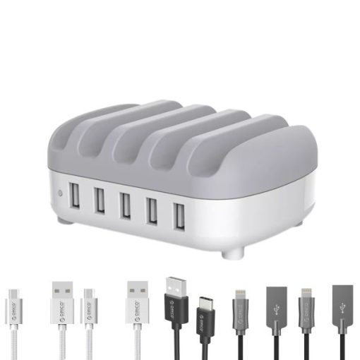 شارژر رومیزی اوریکو مدل DUK-5P کد 222 به همراه 5 کابل
