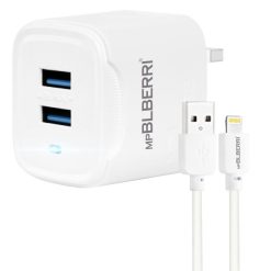 شارژر دیواری ام پی بلبری مدل BLB-182 به همراه کابل تبدیل لایتنینگ