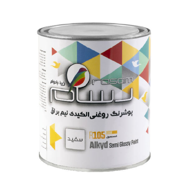 پوشرنگ روغنی نیم براق سفید رسام مدل R105 وزن 1100 گرم پوشرنگ روغنی نیم براق سفید رسام مدل R105 وزن 1100 گرم