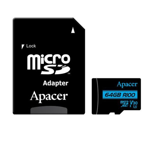 کارت حافظه microSDXC اپیسر مدل V30 کلاس 10 استاندارد UHS-I U3 سرعت 100MBps ظرفیت64گیگابایت به همراه آداپتور SD