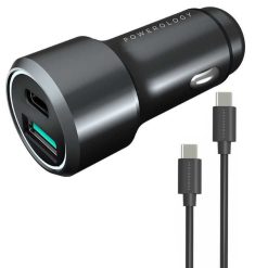 شارژر فندکی پاورولوجی مدل PQCPDCCCBK به همراه کابل USB-C