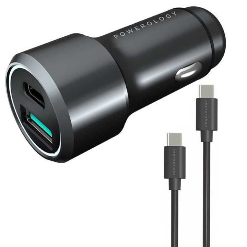 شارژر فندکی پاورولوجی مدل PQCPDCCCBK به همراه کابل USB-C