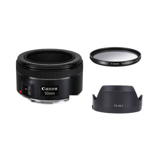 لنز کانن مدل EF 50mm f/1.8 STM به همراه لوازم جانبی