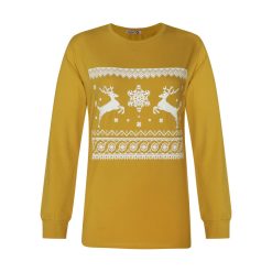 تی شرت آستین بلند زنانه افراتین مدل گوزن کد 7537 رنگ خردلی