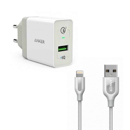 شارژر دیواری انکر مدل A2013 PowerPort Plus 1 به همراه کابل تبدیل لایتنینگ