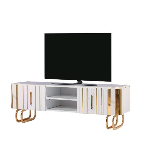 میز تلویزیون پایه استیل سفید-طلایی مدل سناتور